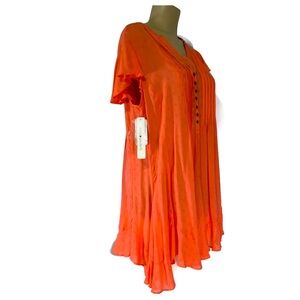 NWT Intro Womens Coral Short Sleeve Tunic Flowy Rayon Blouse XL